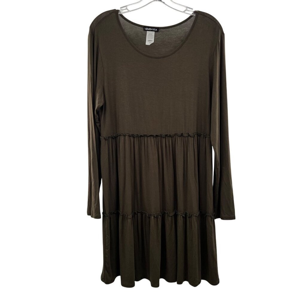 Heimish USA Tiered Knee Length Dress Long Sleeve Green Size Medium